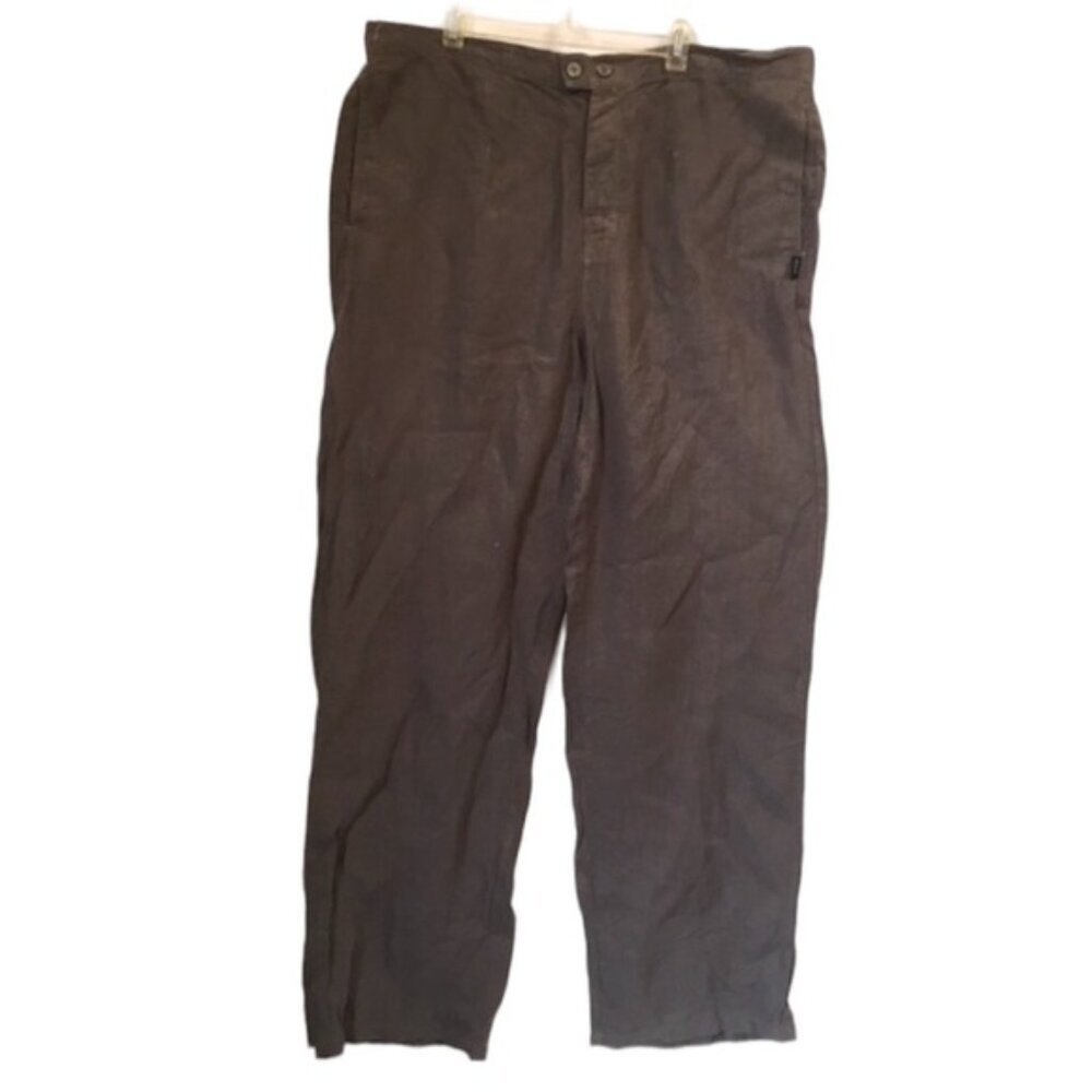 BOSS Hugo Boss Linen Straight Leg Pants Elastic Waist Comfort Neutral Minimal L